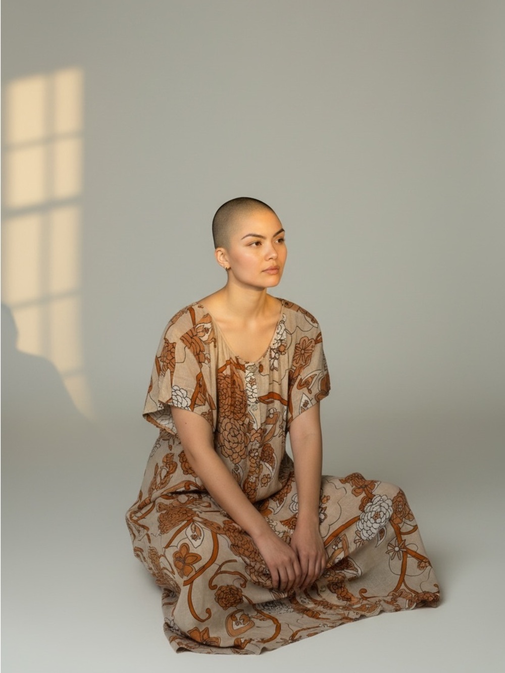 NICHOLAS Cream Maxi Dress with Orange Floral Print Linen 4